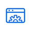 Blue icon square with half gear
