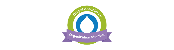 Blau-grün-lila-farbenes Logo der Drupal Association für Organisations Mitglieder