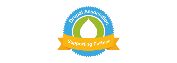 Blau-grün-orange-farbenes Logo der Drupal Association für Supporting Partner