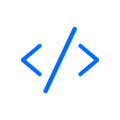 Blue icon less than sign slash greater than sign